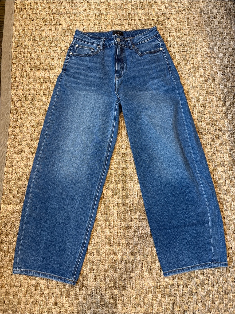 Quince Wide-Leg Flare Jeans in Medium Blue Denim